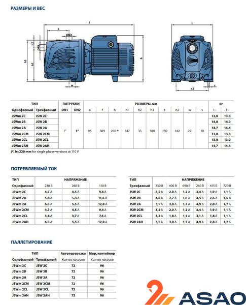 Поверхностный насос Pedrollo JSWm 2 BX (JSWm 12 H..M)